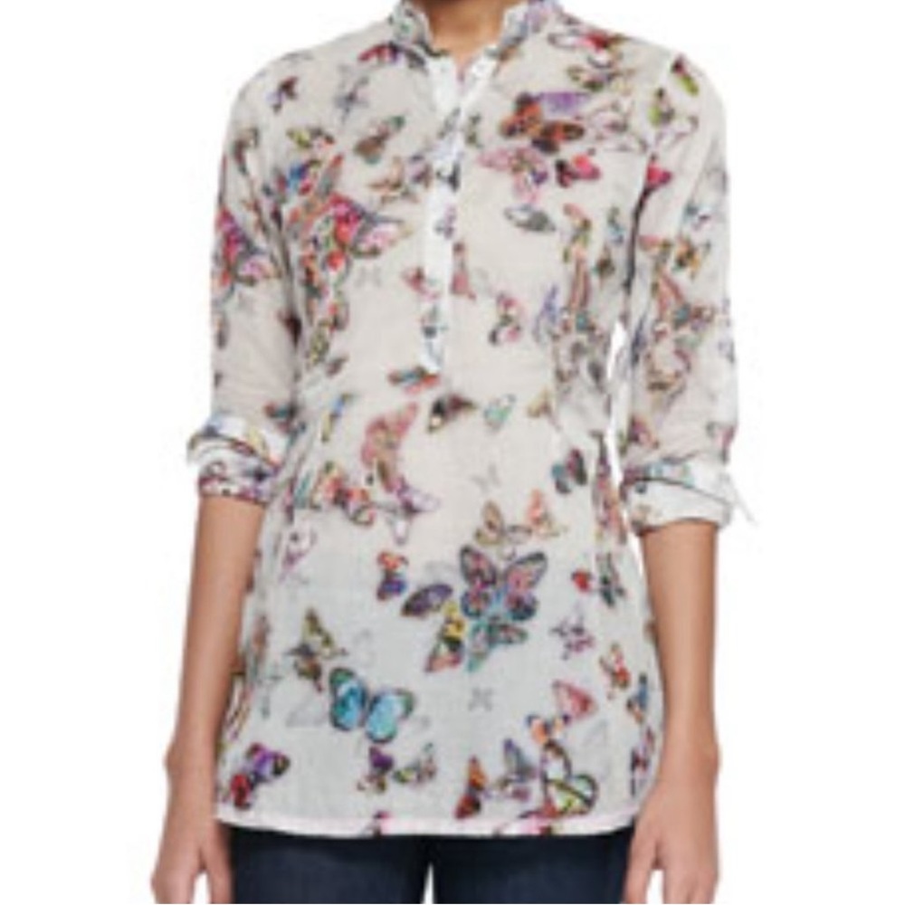 Butterfly Print White Tunic Blouse